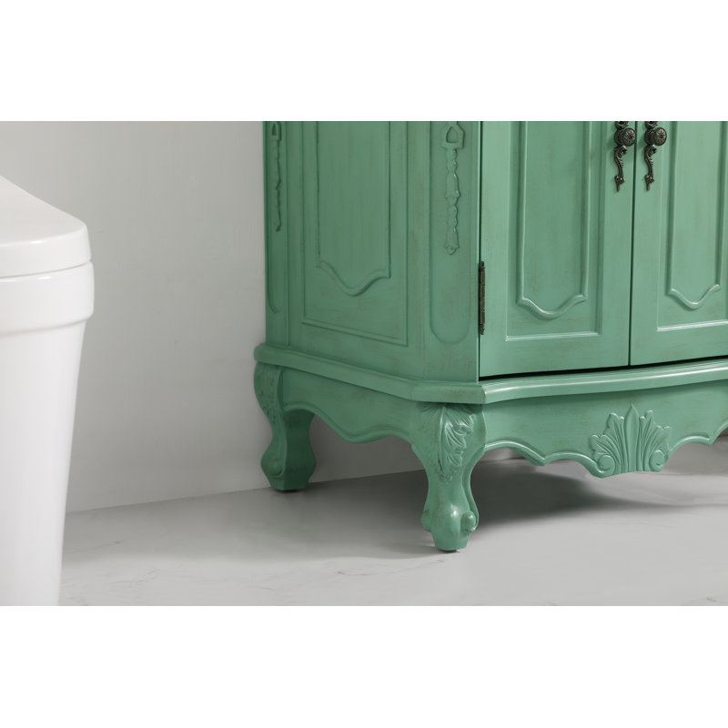 Lunette 24'' Single Bathroom Vanity with Top, Vintage Mint, Ivory White