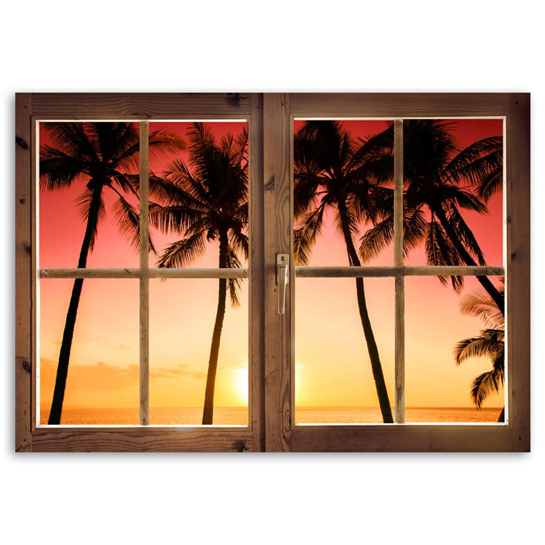 Leinwandbild Palm Trees Sunset Window