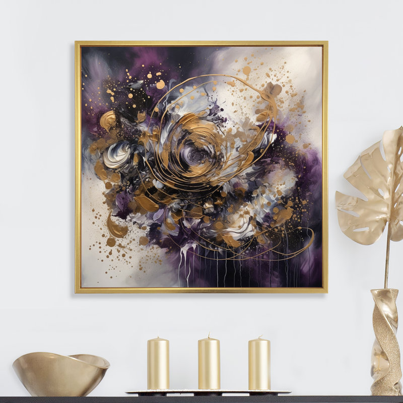Encre liquide Panola, H 30 po x l 30 po x P 1 po, Cadre flottant doré