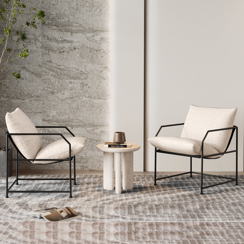 Chaise d'appoint Chaises de salon Comfy Chaise de lecture pour chambre à coucher Chaise longue rembourrée de style Mid-Century Fauteuil d'appoint en tissu pour fauteuil de salon (crème, 1)