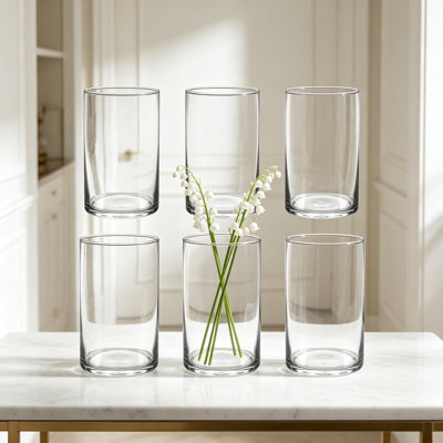 Set Of 6 Clear Glass Cylinder Vases, 6 Inch Tall For Table Centerpieces, Bulk Glass Vases For Flowers, Floating Candles, Wedding Favors, 3.5 Inch Wide By 6 Inch High