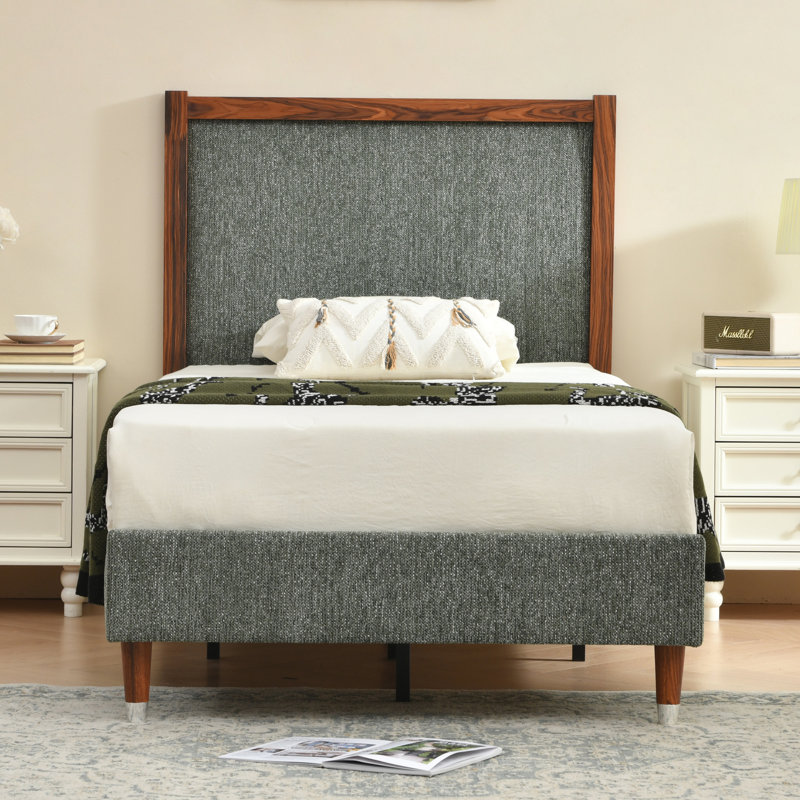 Lit plateforme en bois avec base rembourrée, Twin, Vert