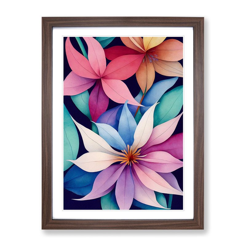 Entrancing Flowers No.4 - Single Picture Frame Print, 64cm H x 46cm W x 2cm D, Walnut