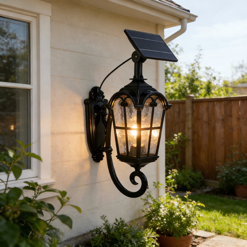 Solar Wall Lantern Outdoor, Clear Glass And Aluminum Lma