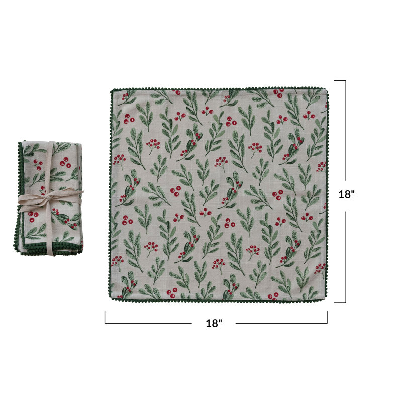 Ensemble de serviettes Mistletoe Pom Pom, Floral rouge / vert