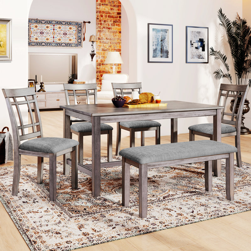 Solid Wooden Dining Table set, Kitchen Table set with 4 Chairs and Bench