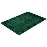 Overdyed Hand-Knotted Wool Modern-Contemporary Green Area Rug 10' 0" x 14' 1"