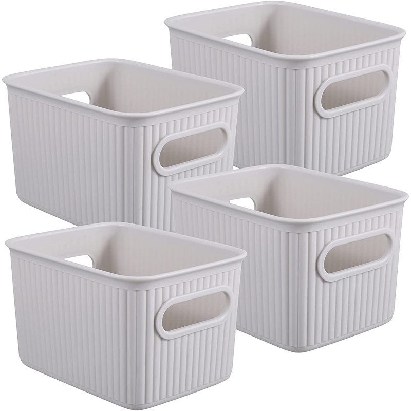 Ensemble de paniers en plastique nervuré, Blanc cassé, 4