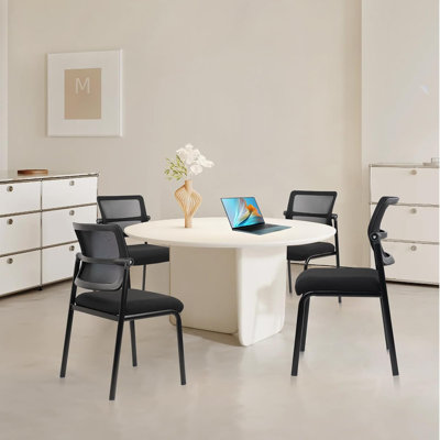 CLATINA Chaise de bureau empilable sans accoudoirs avec dossier réglable, chaises de bureau de réception en maille empilables avec support lombaire ergonomique pour la salle de conférence à domicile côté école, noir