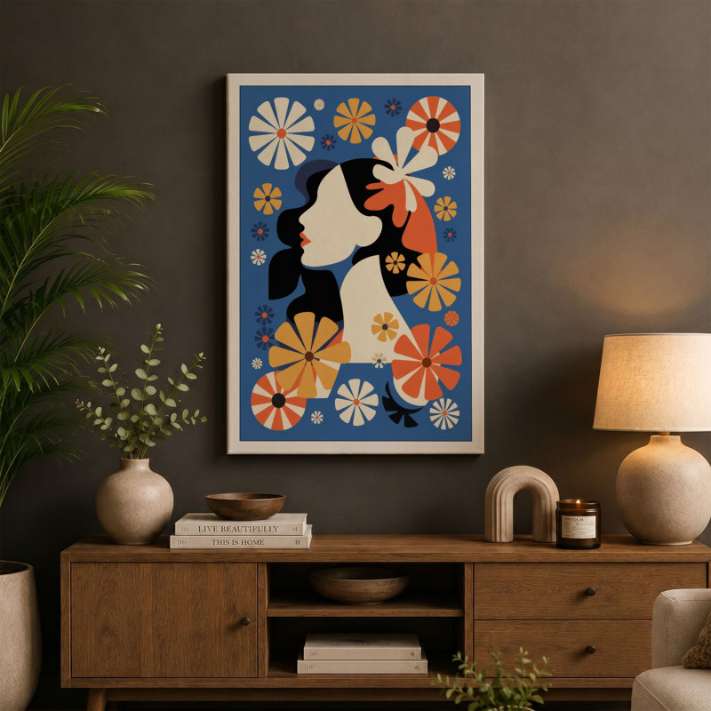 Blooms in Profile Mid-Century - Wrapped Canvas, Cream Border, 30x20 - 76.2 x 50.8 cm