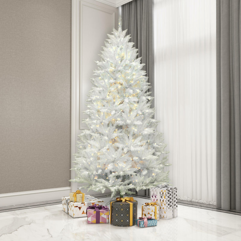 Arbre de Noël artificiel épinette blanche, H 9,5 pi, DEL blanc pur
