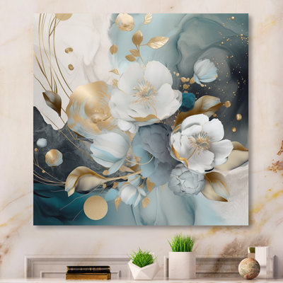 Blue Marble Gold Floral Impressions II - impressions sur toile florales