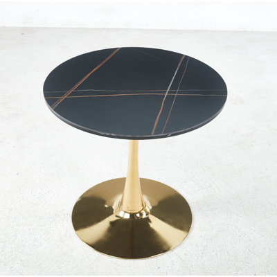 31.5"GoldenTable Mid-Century Dining Table For 2-4 People With Round Table Top, Pedestal Dining Table, End Table Leisure Coffee Table,Top