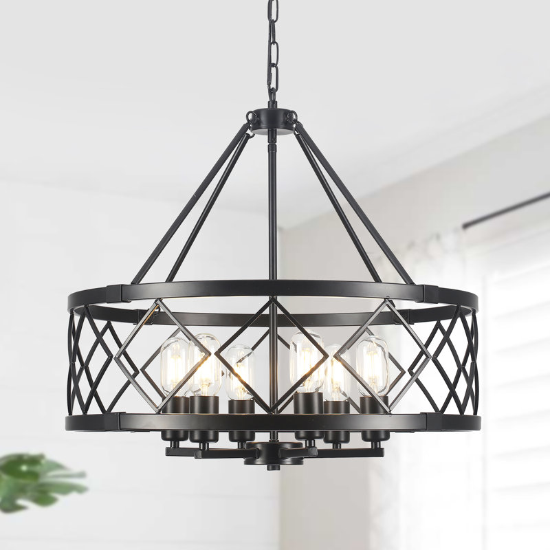Plafonnier géométrique de ferme à 6 lumières à intensité variable 21,65 po Williston Forge, Noir, 6