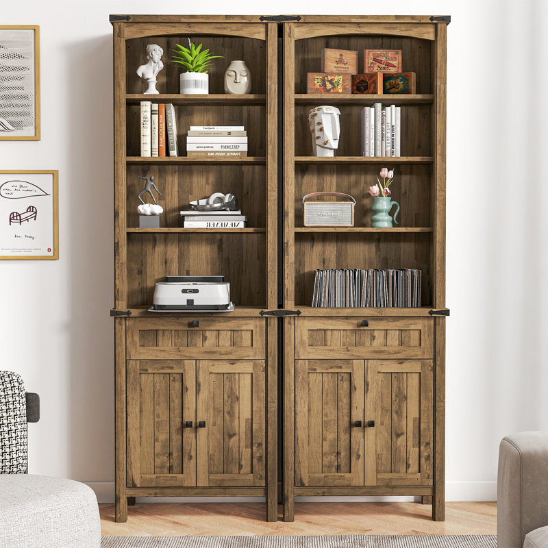 71'' Tall Standard Bookcase With Drawer And Door (Set of 2), Brown