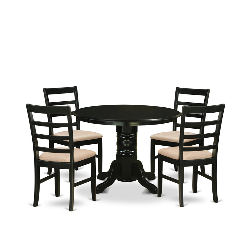 Ensemble de salle à manger 5 pièces pour 4 personnes comprenant une table de cuisine ronde avec pied central et 4 chaises de salle à manger en lin, 107 x 107 cm, noir