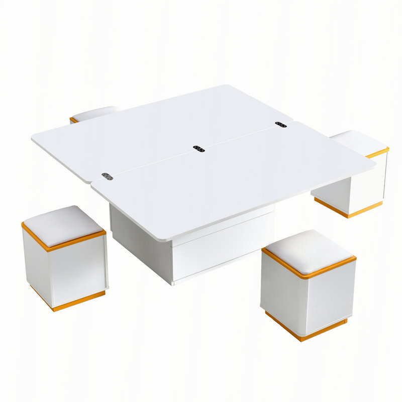 Ensemble de tables basses pliantes multifonctionnelles avec tabourets de rangement, White