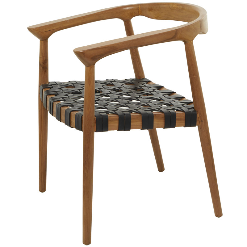 Contemporary Teak Wood Woven Round Chair, Brown