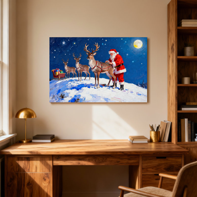 Père Noël de Noël avec renne et traîneau, H 16 po x l 24 po