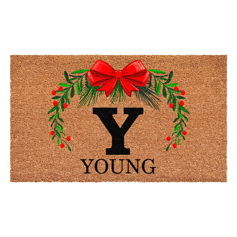Paillasson couronne de Noël personnalisé, lettre Y, L 17 po x L 29 po