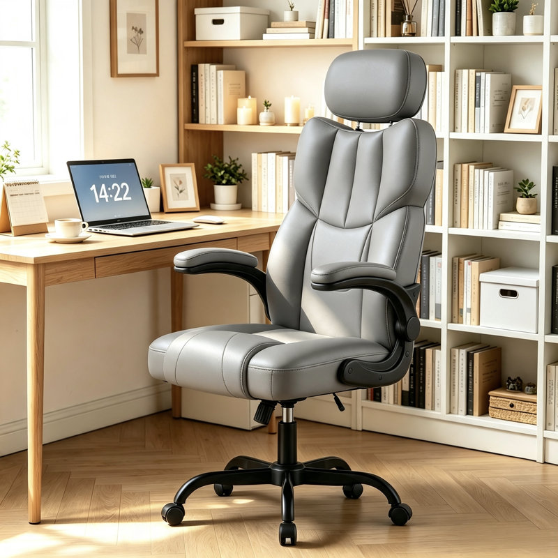 Ergonomic High-Back Office Desk Chair with Lumbar Support and Flip-Up Armrests , Dark Grey