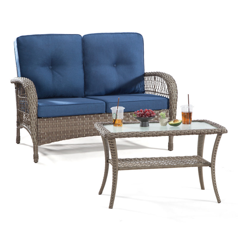 Monahans 49.61'' Wide Straight Loveseat with Cushions, Blue