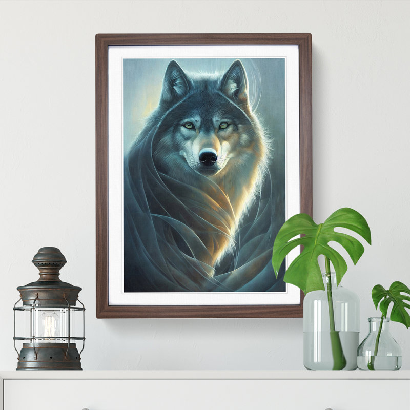 XV1022-5241X Winter Wolf - Single Picture Frame Print, 34cm H x 25cm W x 2cm D, Walnut