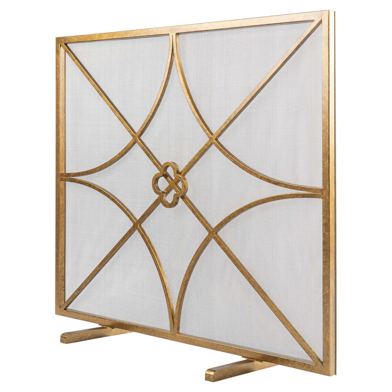 Boxwoods Bifold Iron Fireplace Screen, Royal Gold