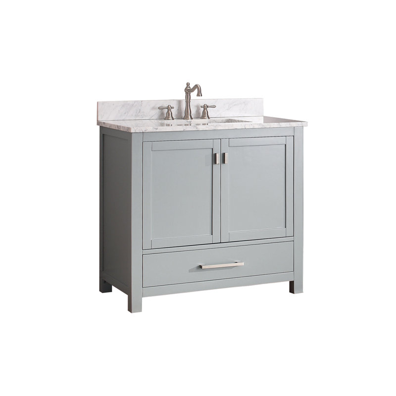 Modero 36" Single Bathroom Vanity with Top, Carrera White Marble, Chilled Gray, Brushed Nickel