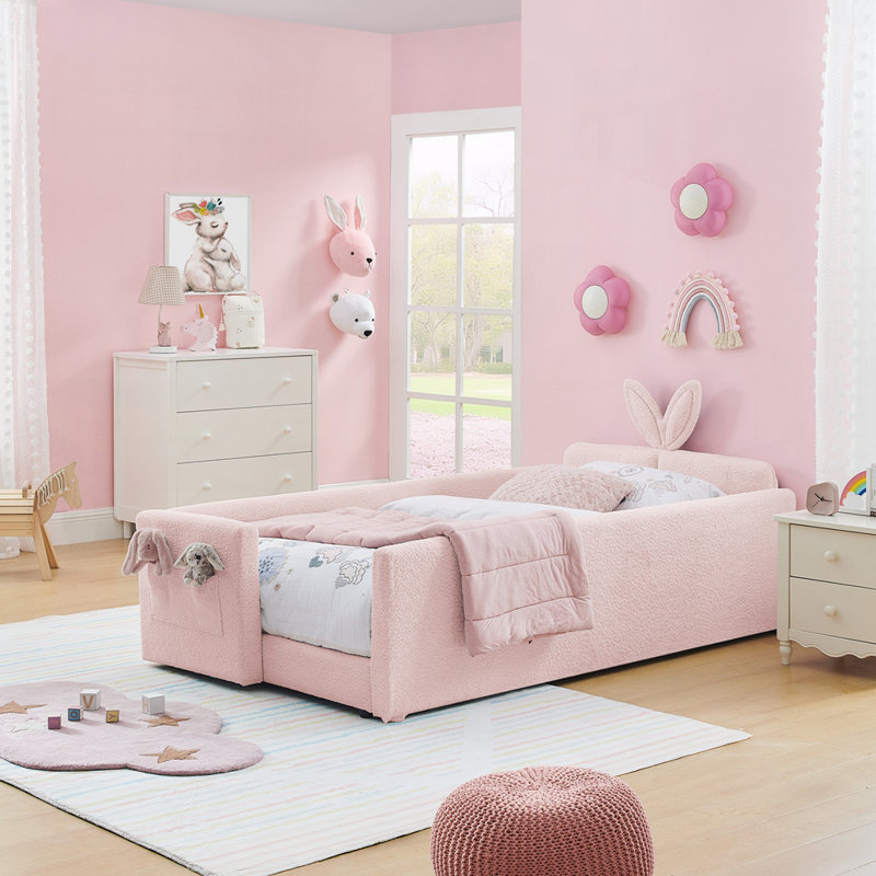 Lit plateforme tapissier Storage, Lit simple, Rose