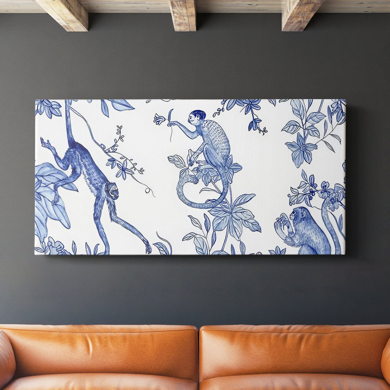 «Blue Monkey Land Toile I», toile tendue avec châssis - prête à être accrochée, H 20 po x l 40 po