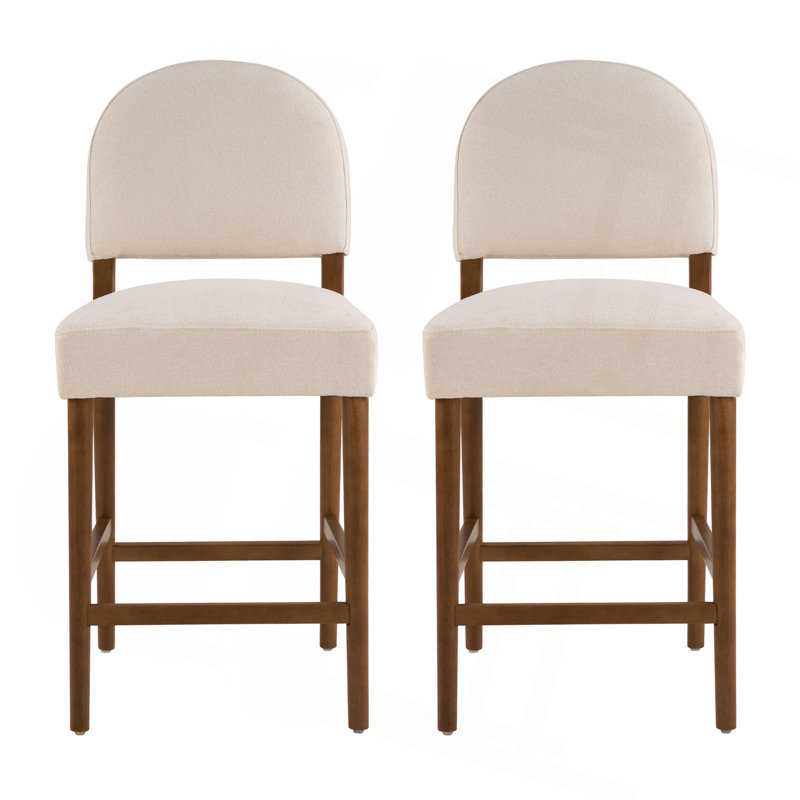 Tabouret de bar en bois d'hévéa de 26 po de hauteur, revêtement beige avec niveleur de sol réglable, siège spacieux pour îlot de cuisine