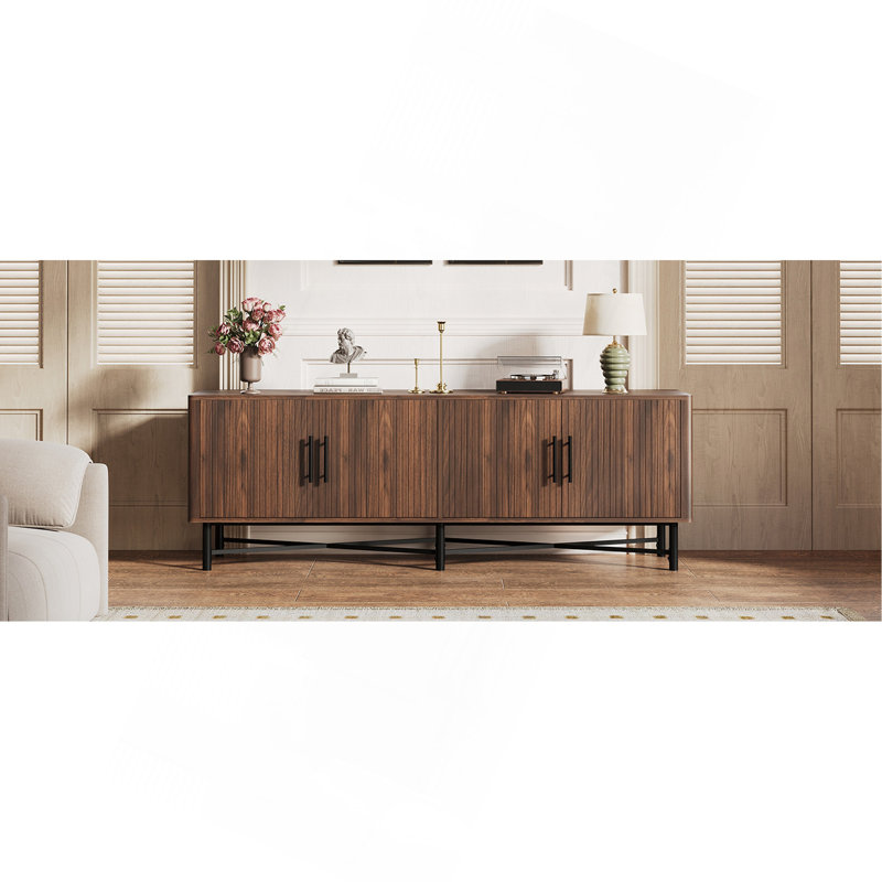 Functional 4-Door TV Cabinet – 2 Storage Spaces, Adjustable Shelves, Ideal For Living Room Organization, Chestnut