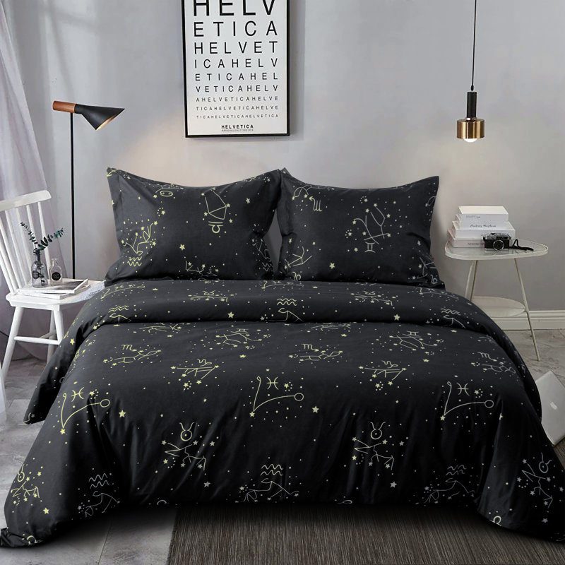 King Black Microfiber Constellation Duvet Cover Set