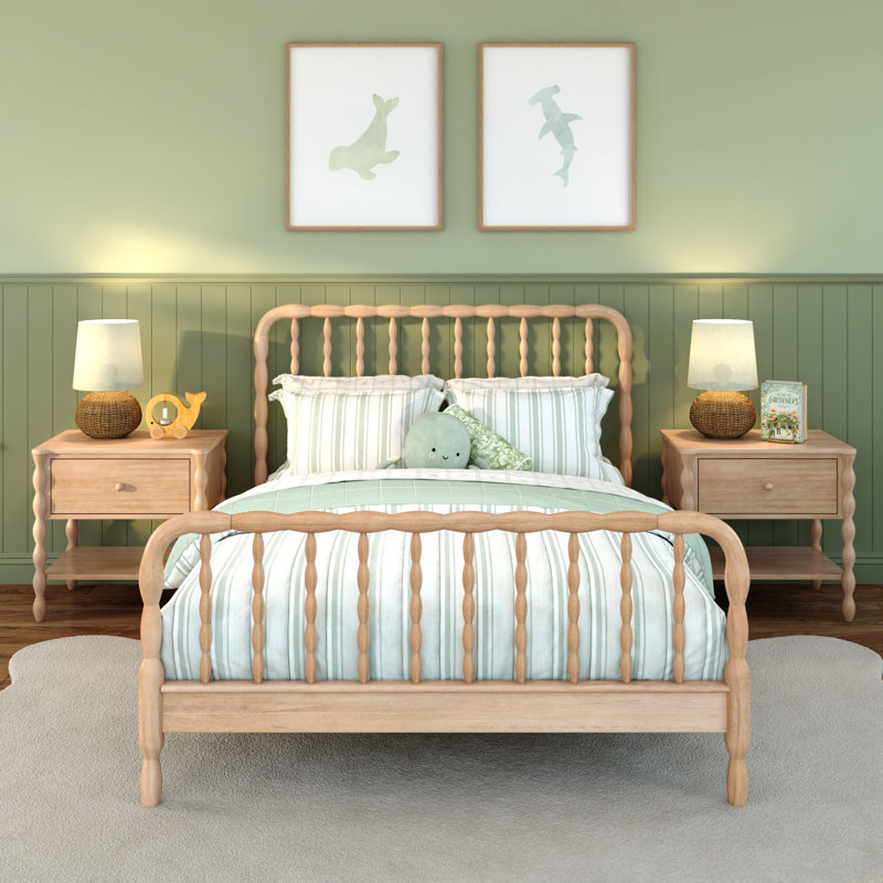 Lind Spindle Full Solid Wood Bed, Beige, Full