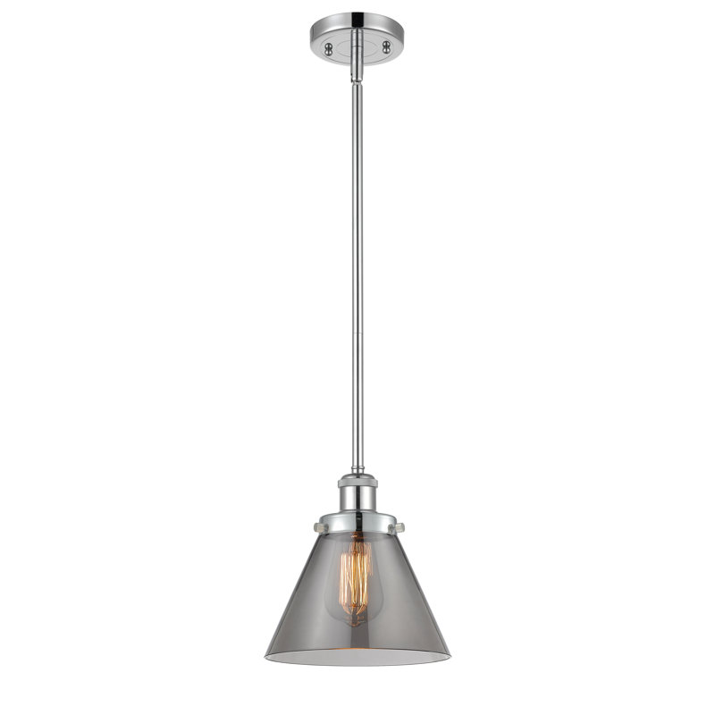 Mini-luminaire suspendu à tige 1 lumière 8 po Ballston Urban Cone, Ampoule non incluse, Plaqué couleur fumée, Chrome poli