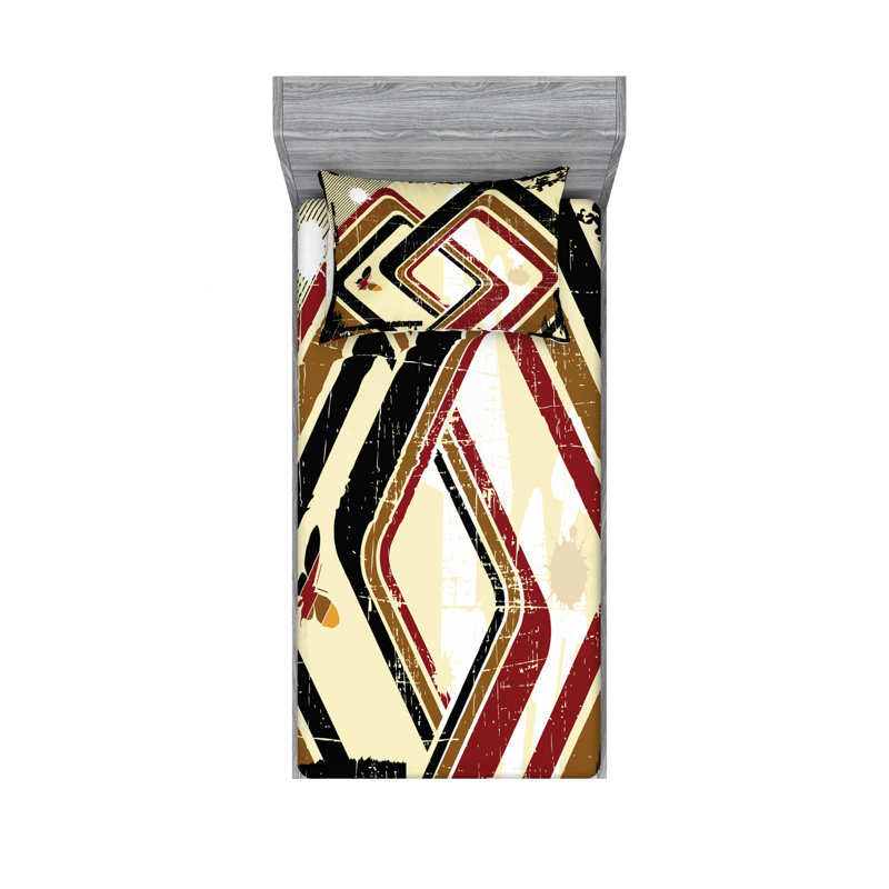 Microfiber Abstract Sheet Set, Twin Sheet Set with Fitted Sheet