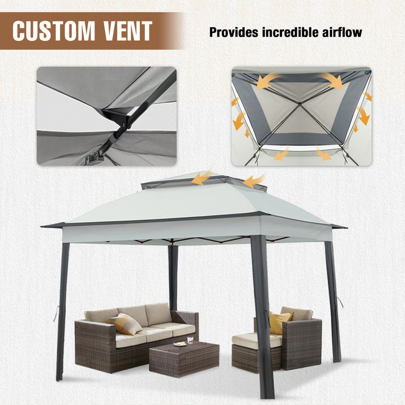 11 Ft. W x 11 Ft. D Pop Up Canopy Patio Gazebo with Mesh Wall, Gray