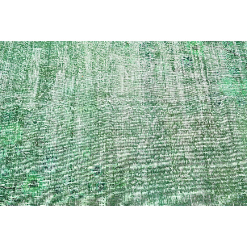 Tapis turc de style rétro tissé à la main en vert pour une utilisation intérieure et décorative avec des motifs de tapis traditionnels anatoliens