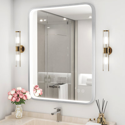  24"x32" Rectangle LED Bathroom Mirror, Metal Frame Vanity Mirror with Lights, Anti-fog, Dimmable&3 Colors Temperatures Adjustable, Memory Fuction