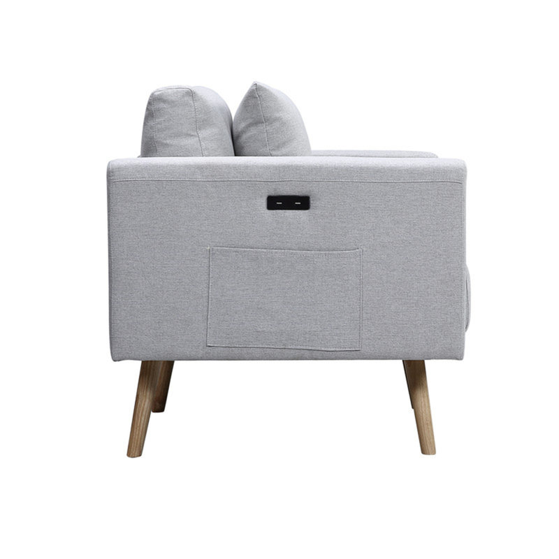 Canapé en lin avec ports de charge USB, Gris clair