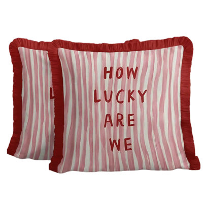 Red and White Striped Fringed Cushion Cover Set of 2 | Modern Tasselled Throw Pillow Cover