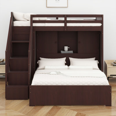 Lit superposé pour enfants et adolescents avec escalier de rangement, garde-robe, lumière USB et DEL