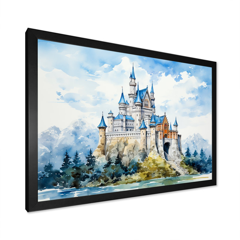 Fortress Castle In The Mountains - Castles, art mural, Cadre d'angle fermé noir, H 24 po x l 32 po x P 1 po