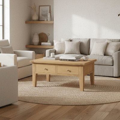 Cooksey Fully Assembled 2 Drawer Coffee Table Oak Finish