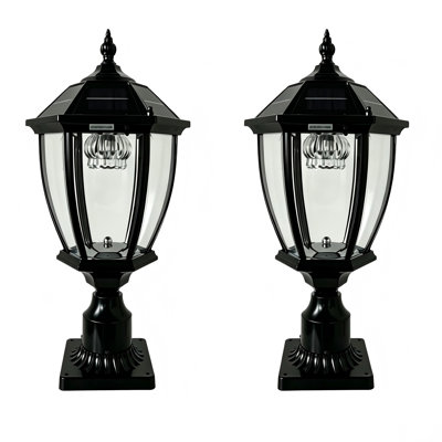 Solar Post Light Outdoor Class Black Aluminum(2 Pack)