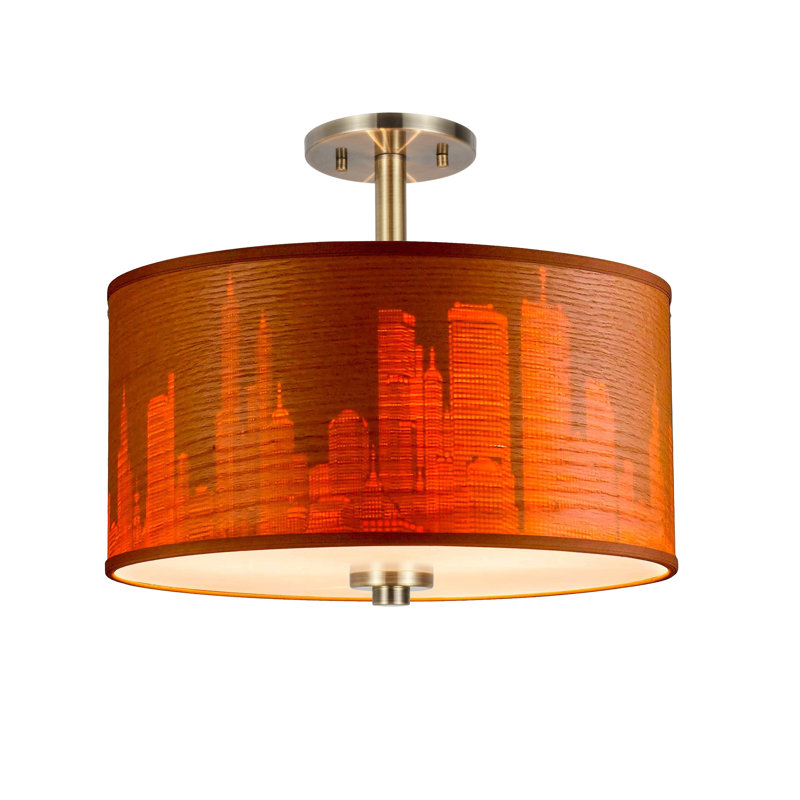 Drum - Vaneer Semi Flush Mount, Brulee, Brass