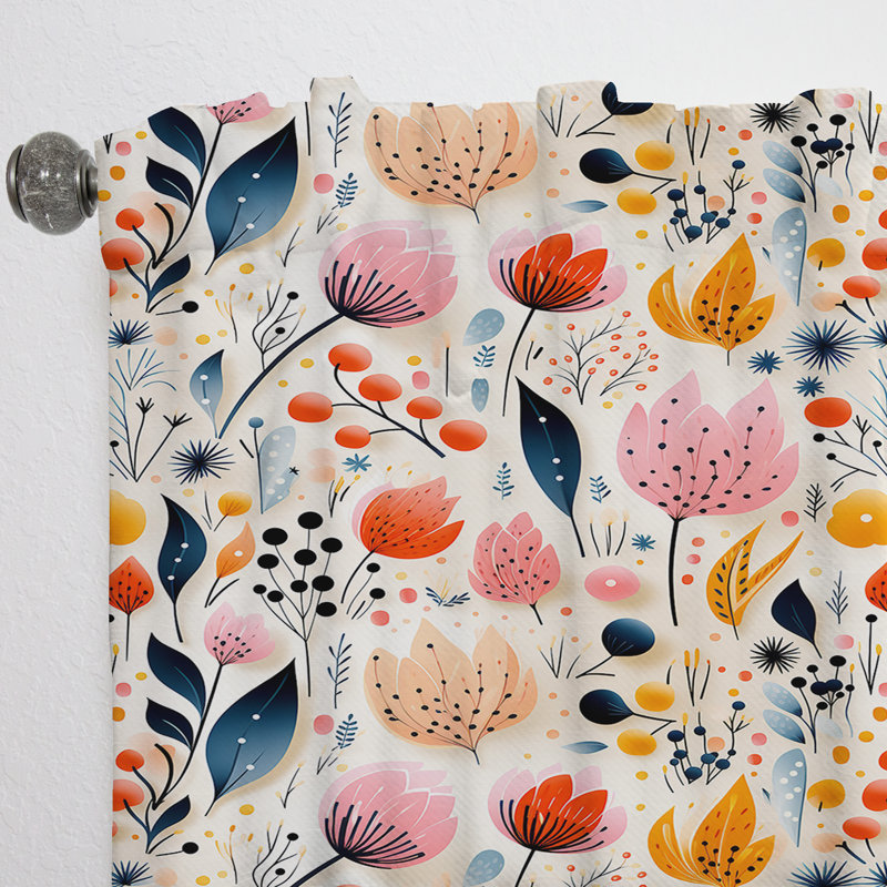 Minimaliste motif fleurs pastel - Rideau obscurcissant géométrique Mid-Century - 1 panneau, L 52 po x L 95 po