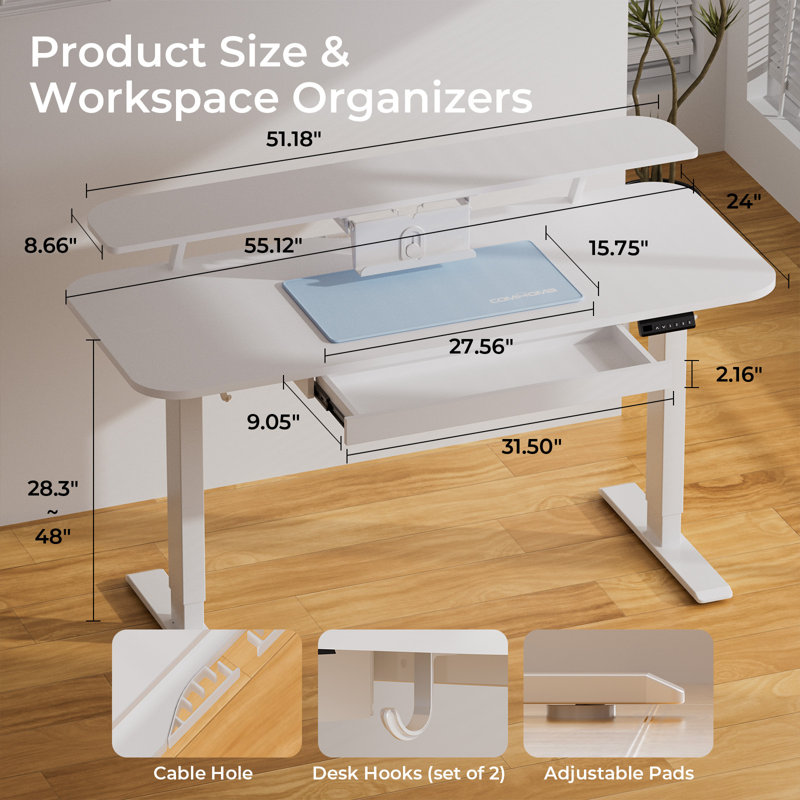 Electric Standing Desk With Drawers, Sit Stand Up Desk With Monitor Stand, Laptop Stand, Height Adjustable Ergonomic Home Office Computer Desk With Memory Preset Controller