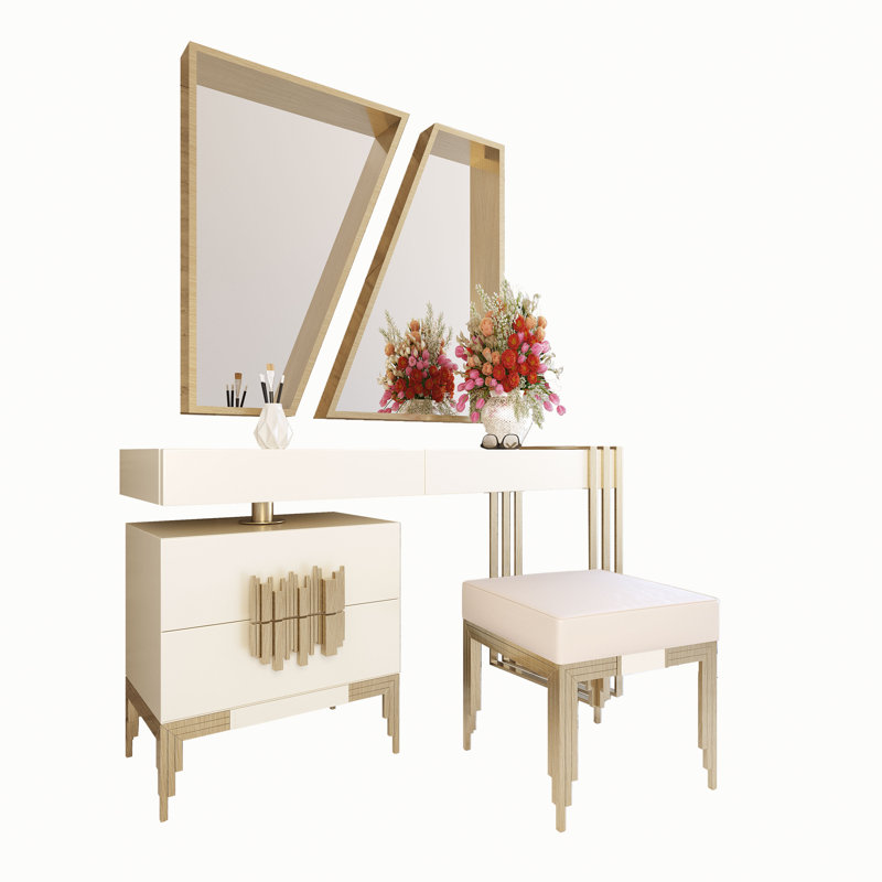 Ensemble de coiffeuse avec tabouret et miroir Farren New Bella Paris, Mat